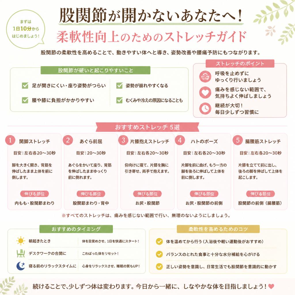股関節が開かないあなたへ！柔軟性向上のためのストレッチガイド