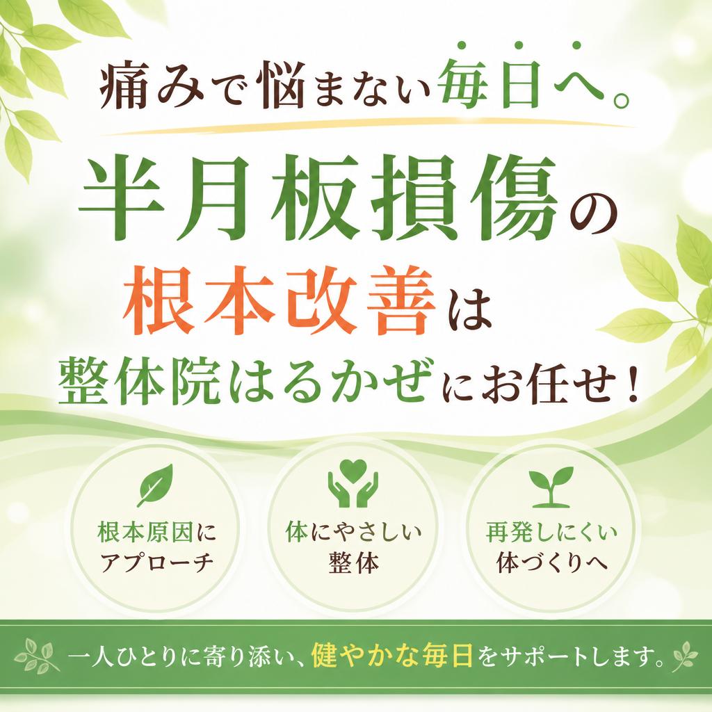 痛みで悩まない毎日へ。半月板損傷の根本改善は整体院はるかぜにお任せ！